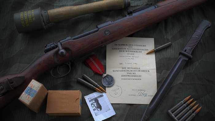 World War II German military items with Mauser Kar98k rifle