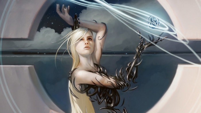 Magic: The Gathering artwork of a woman with metallic arms