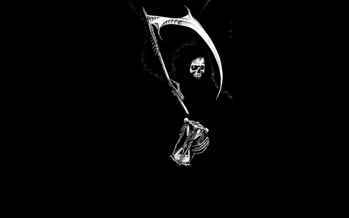 Grim Reaper holding a scythe and hourglass