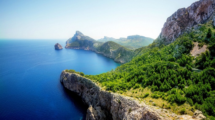 Mallorca coastline with rocky cliffs and blue sea