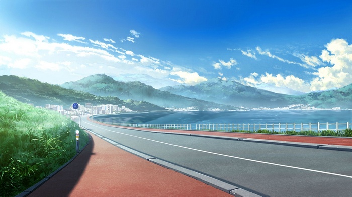 Grisaia no Kajitsu landscape with road and mountains