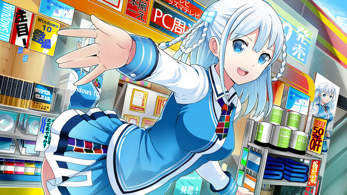 Madobe Touko and Windows 10 products in a store