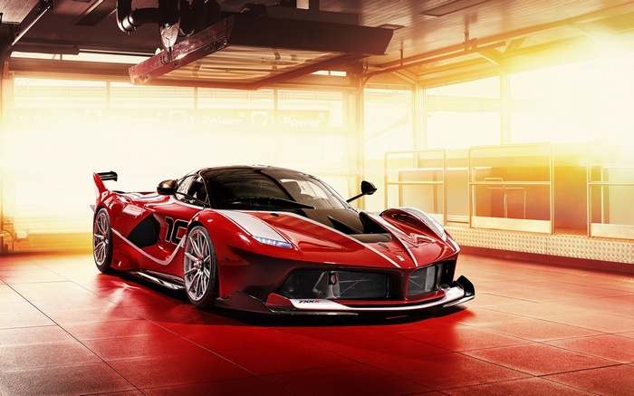 Red Ferrari FXX-K in a garage