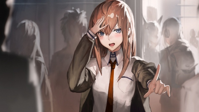 Makise Kurisu from Steins;Gate with hand on forehead