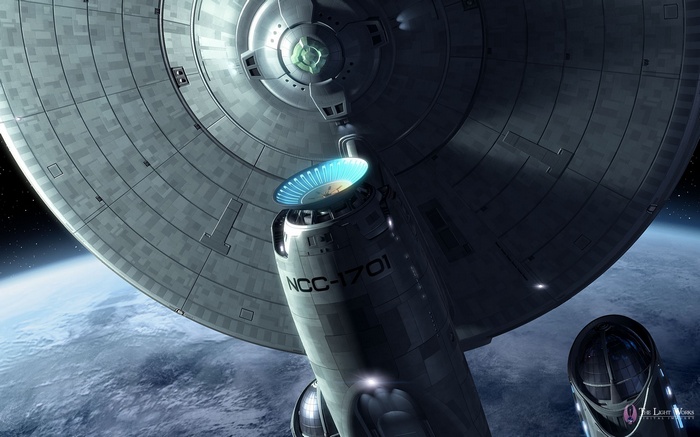 USS Enterprise NCC-1701 in space above Earth