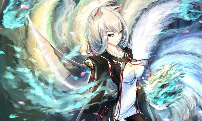 Anime girl with fox ears and nine tails