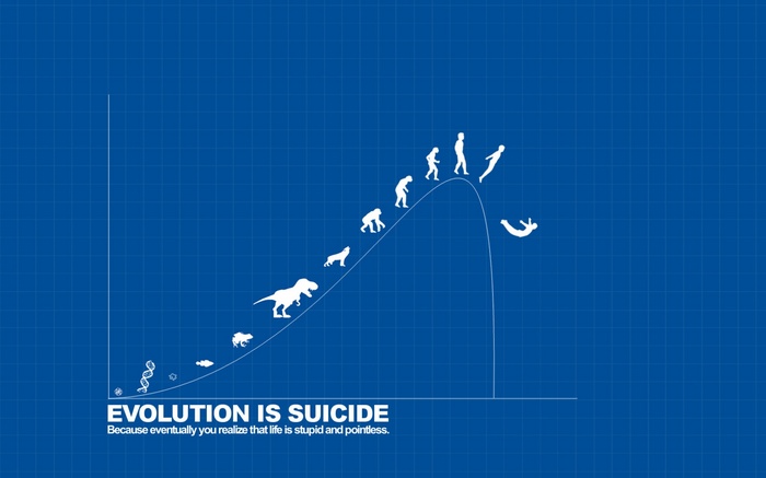 Evolution graph with text "Evolution is Suicide"