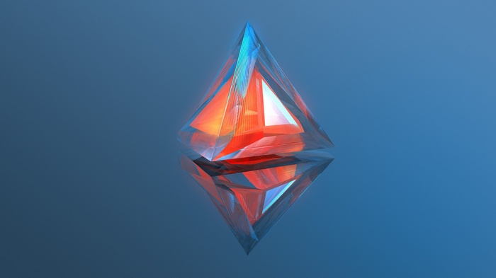 Abstract geometric crystal with reflection on blue background
