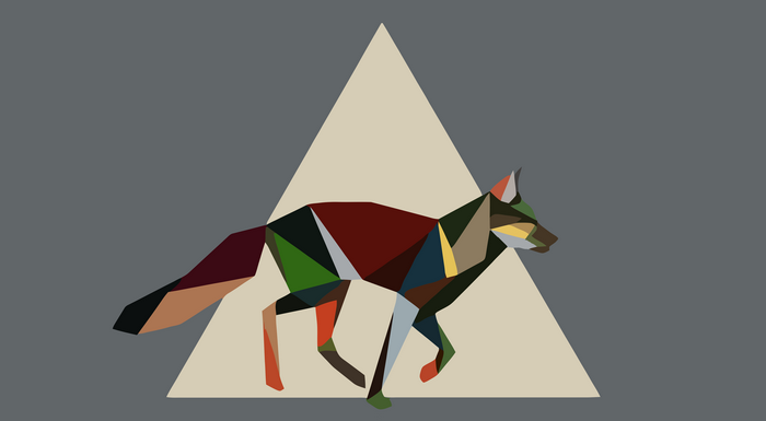Low poly fox in front of a triangle