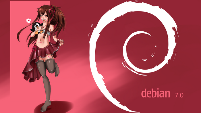 Debian 7 OS-tan with Tux the Penguin
