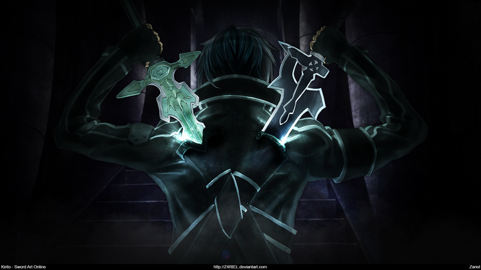 Kirigaya Kazuto with two swords in Sword Art Online