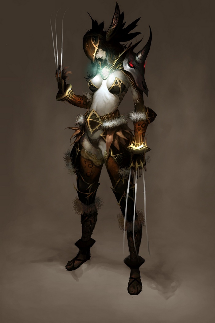 Female warrior with claws and horns
