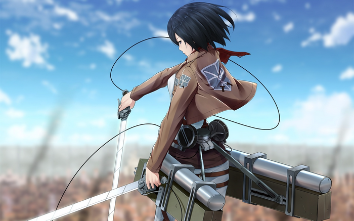 Mikasa Ackerman with swords and ODM gear