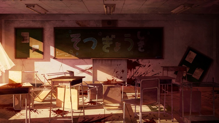 Gakkou Gurashi! Anime Classroom with Blood Splatter
