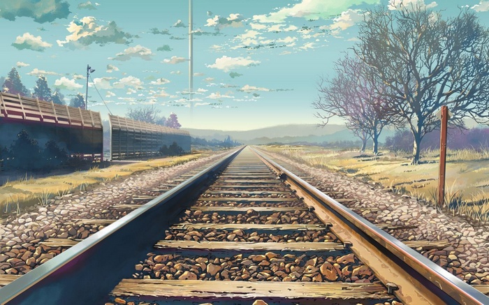 Railway tracks in a landscape, 5 Centimeters Per Second