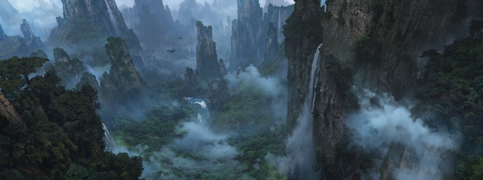 Avatar Pandora landscape with floating mountains and waterfalls