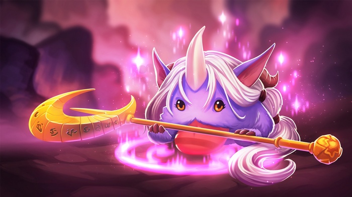 Soraka holding a golden staff with runes