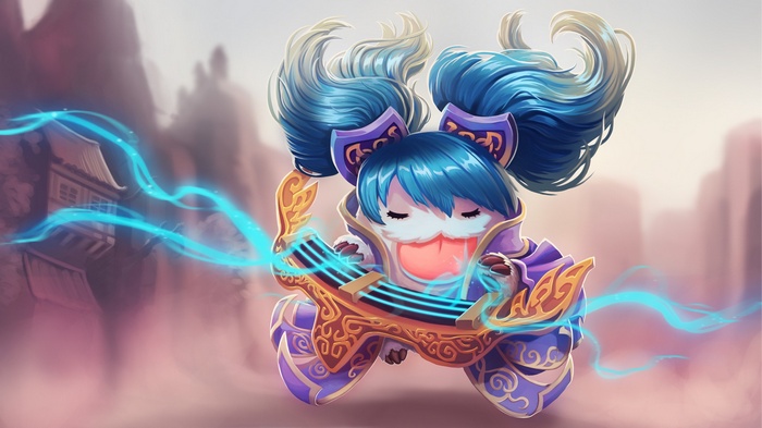 Sona playing a musical instrument with blue energy