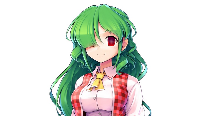 Kazami Yuuka from Touhou with green hair and red eyes