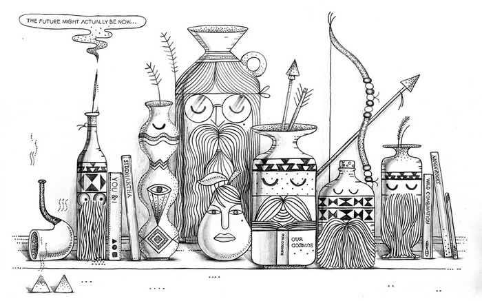 Still life with vases, books, and a pipe