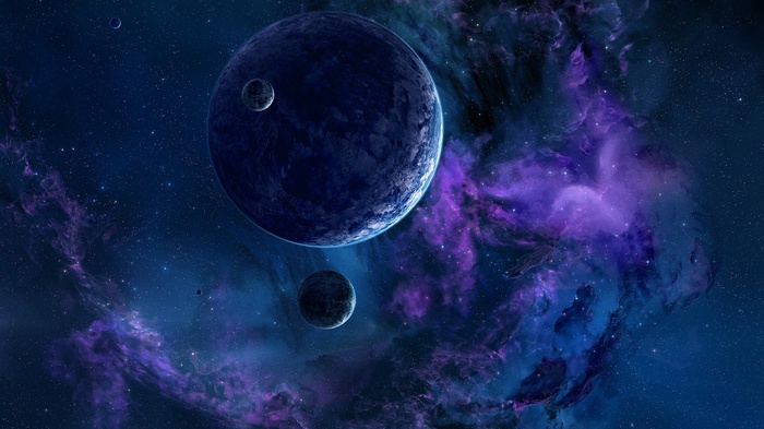 Digital art of planets and nebulae in space