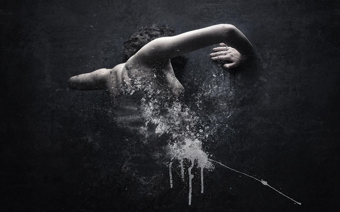 Artwork of a person dissolving into paint