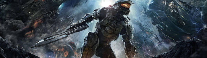 Master Chief in a chaotic space battle