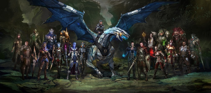 Mass Effect characters and a dragon in a cave