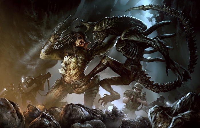 Alien vs. Predator artwork with soldiers