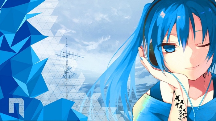 Anime girl with blue hair and headphones