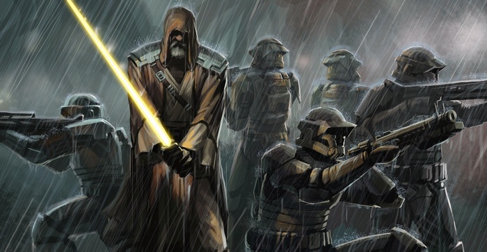 Star Wars Jedi and soldiers in the rain