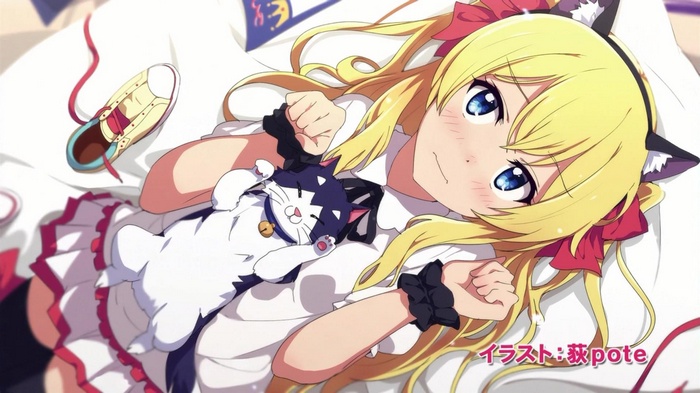 Sakurada Hikari with a cat plushie