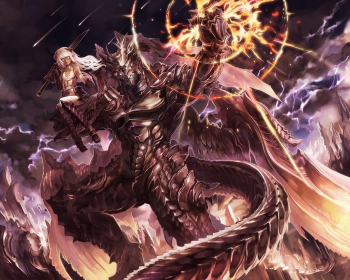 Pixiv Fantasia: Girl Riding a Dragon