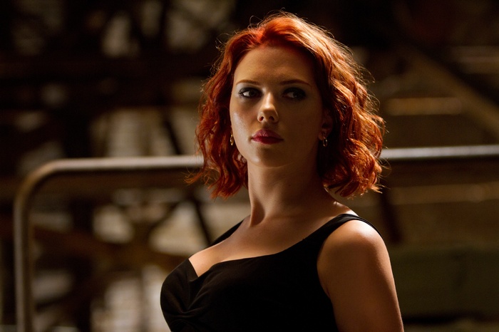 Scarlett Johansson as Black Widow in a black dress