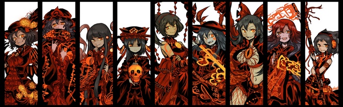 Touhou Project characters in red and black outfits