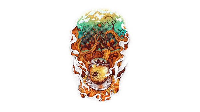 Skull with nature and broken egg inside