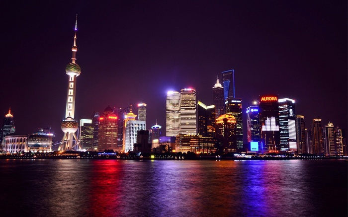 Shanghai skyline at night with Oriental Pearl Tower