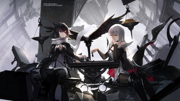 Pixiv Fantasia T: Two anime girls playing chess