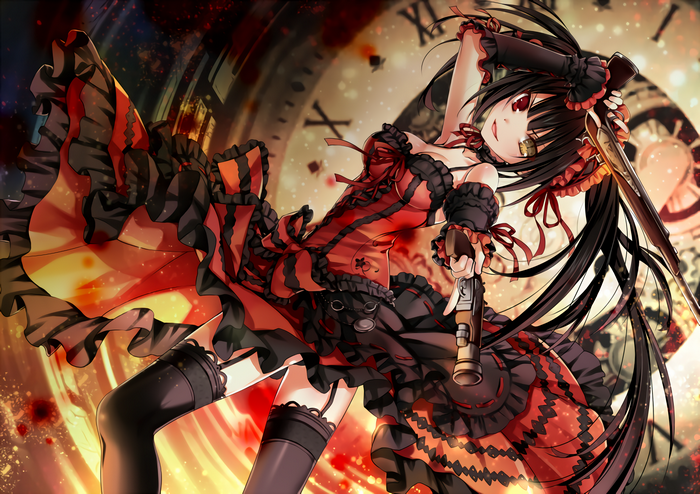 Kurumi Tokisaki from Date A Live with a clock background