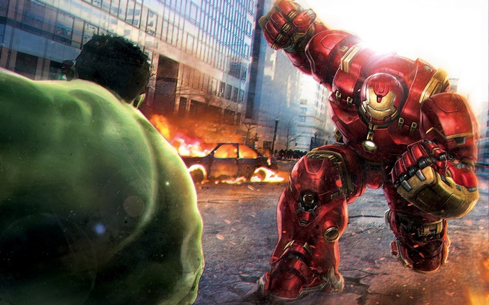 Hulk and Iron Man in Hulkbuster Armor Battle