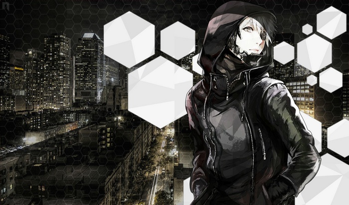 Anime character in a cyberpunk city at night