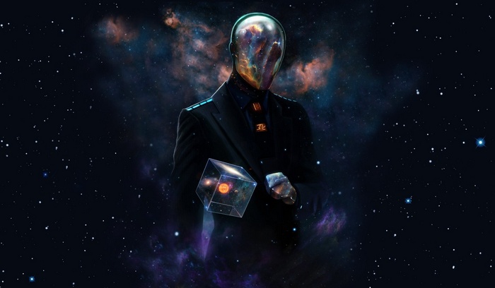 helmet, artwork, Dan Luvisi, cube, space, universe, futuristic, space art, suits, Last Man Standing: Killbook of a Bounty Hunter