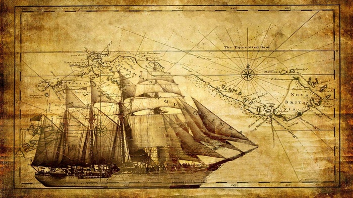 Vintage map with a sailing ship