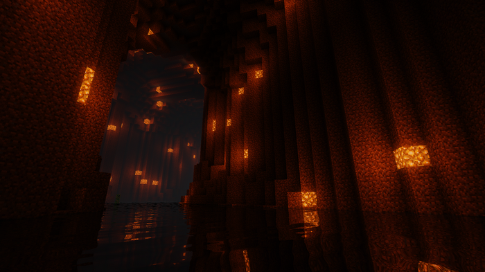 Minecraft cave with lava and water
