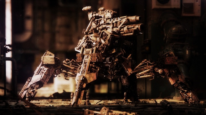 A complex mechanical spider-like mech