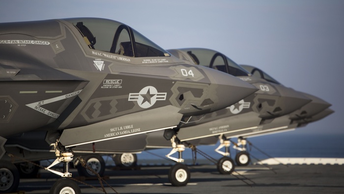 Lockheed Martin F-35 Lightning II jets on aircraft carrier