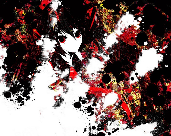 Anime girl with red eyes and black hair, Touhou