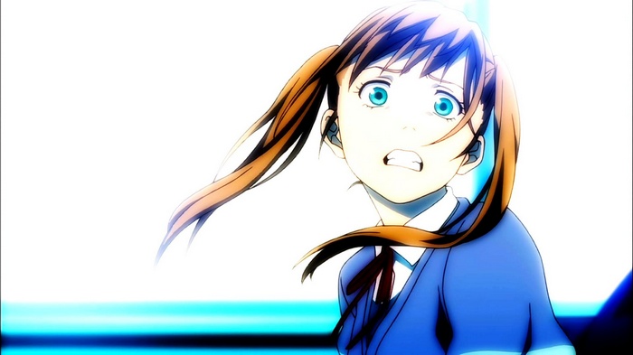 Anime girl with pigtails in a blue uniform