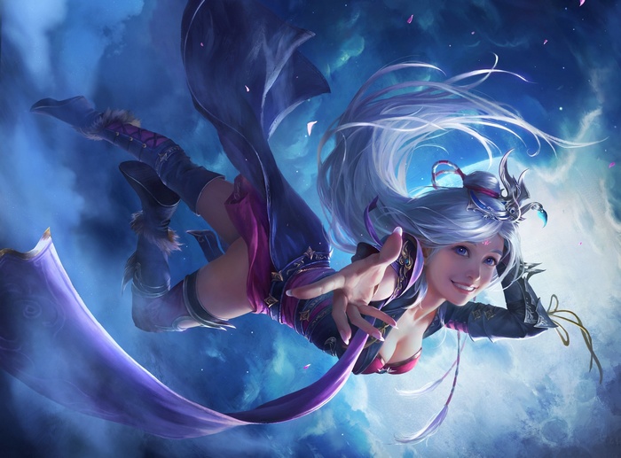 Fantasy art of a girl in the sky