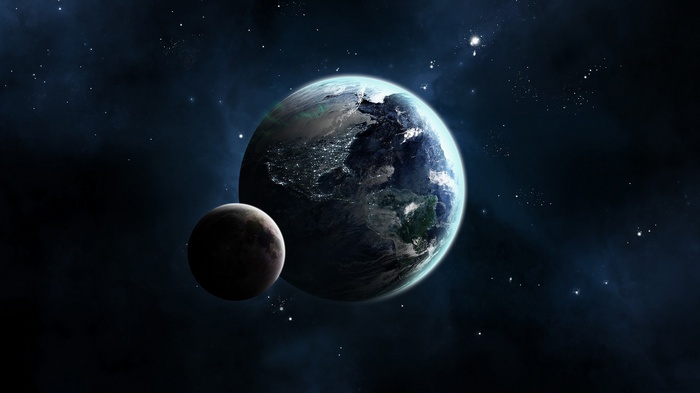 Earth and Moon in Space with Stars